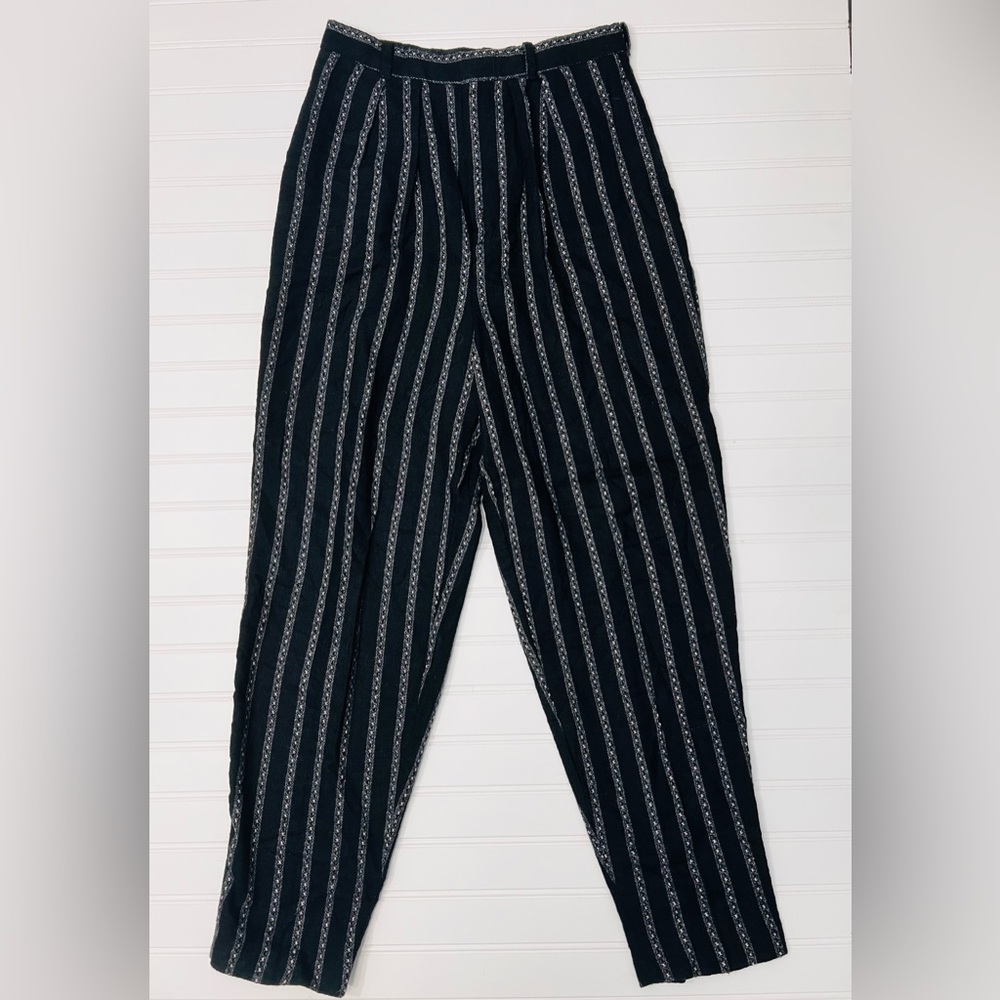 Vintage Palmettos 90s Pleated Balloon Pants Black Striped Tapered Academia XS S